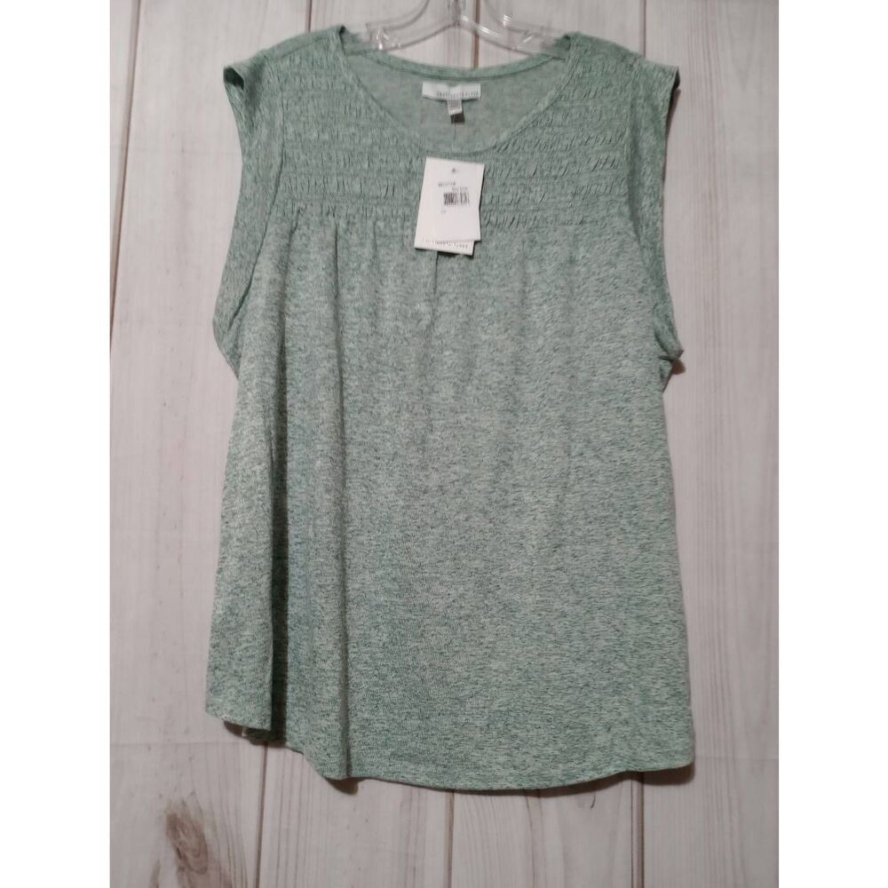Fourteenth Place Women Beryl Green‎ Smocked Sleeveless Knit Top 2X Summer NWT